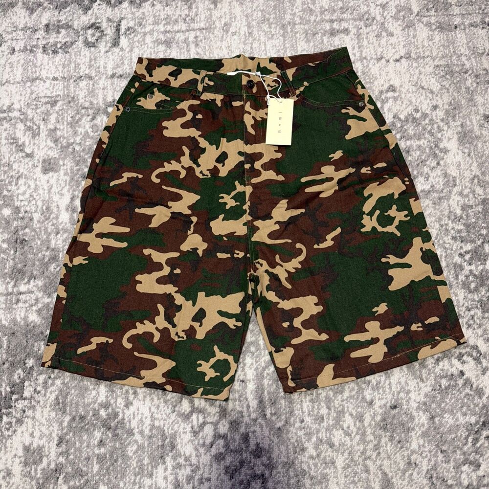 Mnml BAGGY CAMO TWILL SHORTS Woodland Camo 32